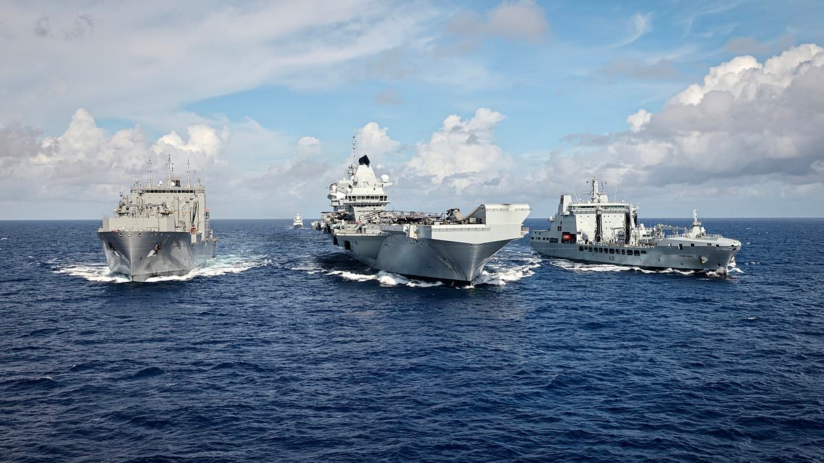 Royal Navy flexes its military muscles in show of strength to China as HMS Prince of Wales joins fleet of warships from US, Japan and Australia in northern Philippine Sea