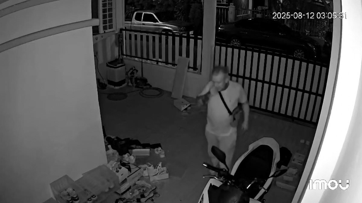 Shocking moment British tourist 'attacks home belonging to Thailand holiday fling after she tells him to move out' - and is now wanted by police