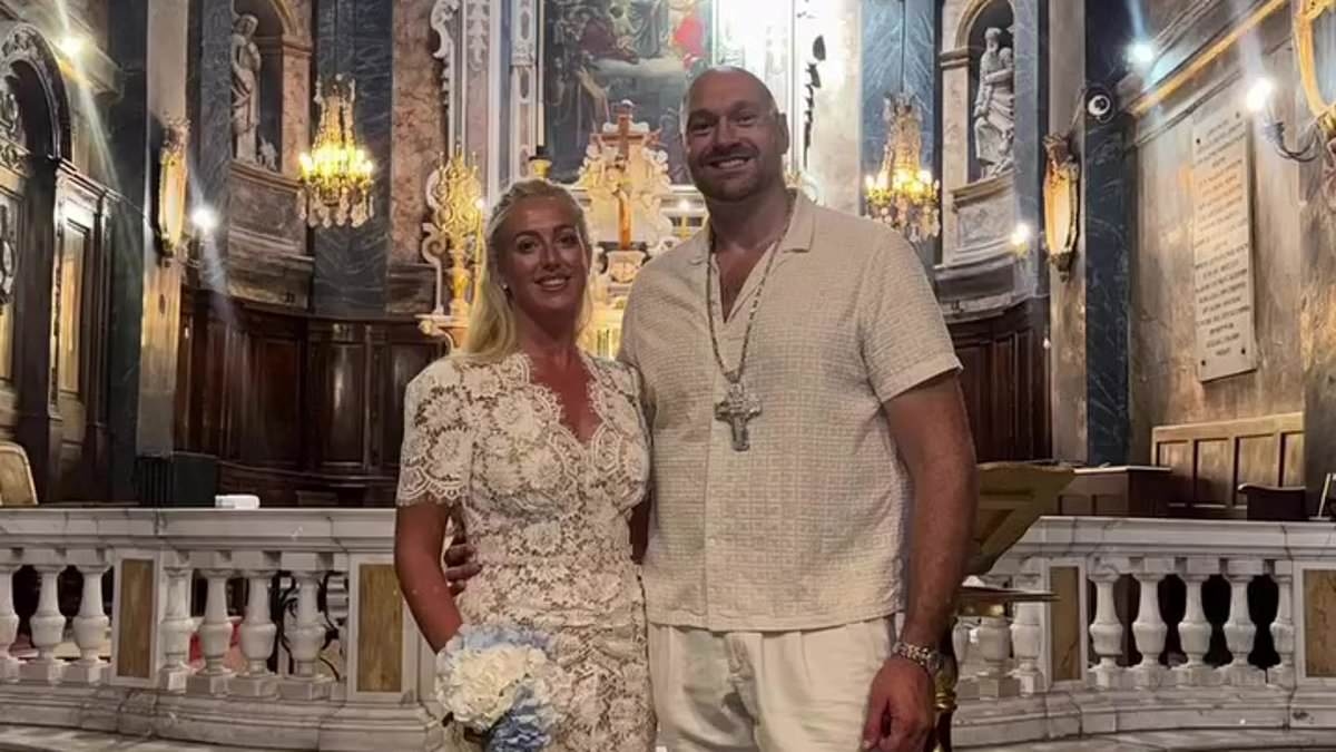 Tyson Fury and his wife Paris marry for the THIRD time as bride stuns in a fitted lace dress during South of France ceremony with their children