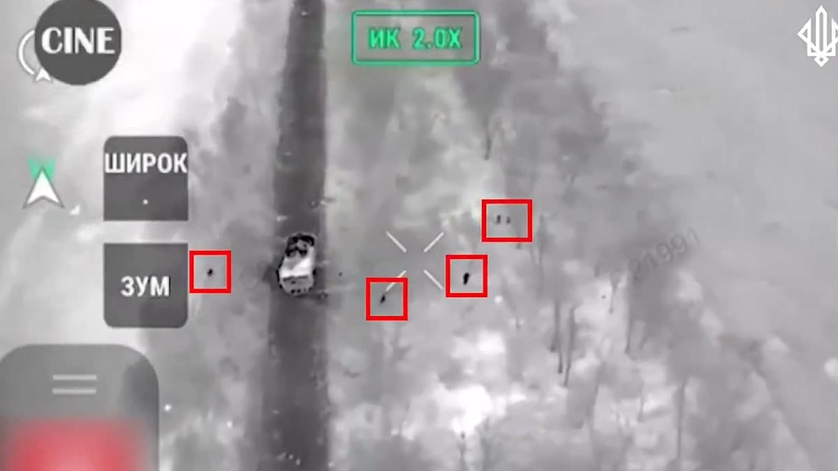 Moment Ukrainian forces wipe out Russian platoon on front line as drone footage shows personnel carrier destroyed and soldiers picked off - after Putin secured biggest 24-hour gains for a YEAR