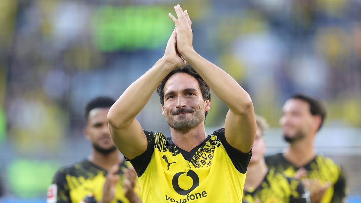 Revealed: How Mats Hummels 'reacted to his ex-wife's fury' after she complained their son, 7, 'had NOT been invited' to Borussia Dortmund farewell match - while he celebrated with model girlfriend 10 years his junior
