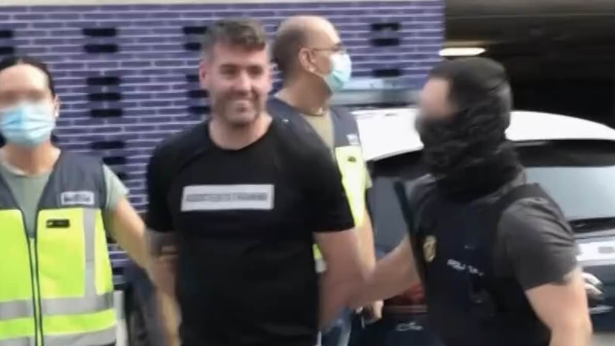 Moment fugitive crimelord who built multi-million drugs empire dances a bizarre jig after he's arrested in Spain - as he jailed for 43 years