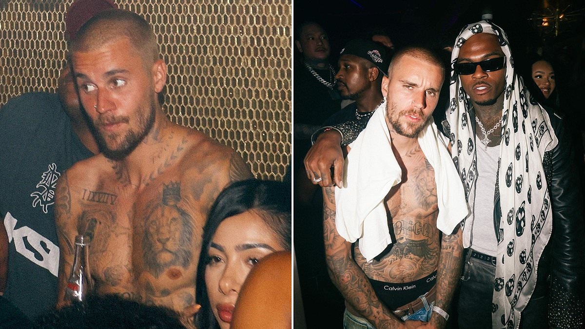 Shirtless Justin Bieber looks dazed at nightclub partying with controversial rapper amid fan concern
