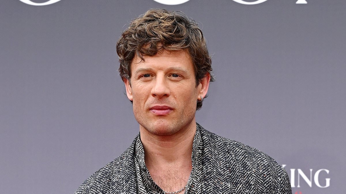 James Norton cuts a stylish figure in a grey textured suit as he joins chic Emily Beecham at the global premiere of their new period drama King & Conqueror in London