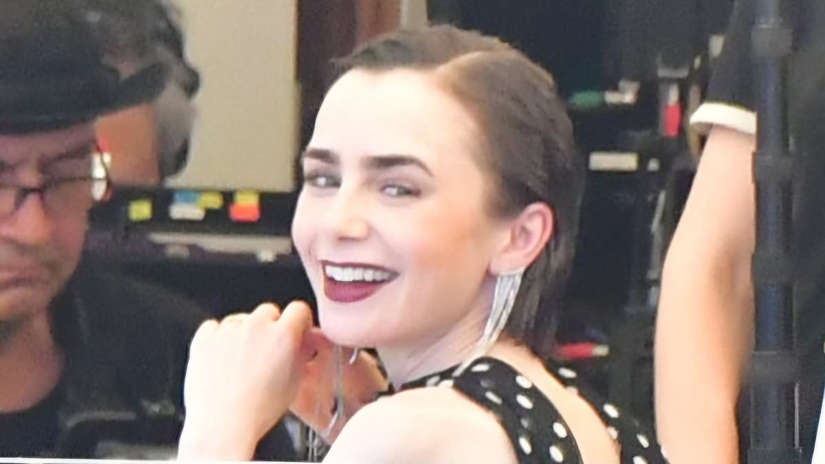 Lily Collins looks as chic as ever in a polka dot as she films scenes for fifth season of Emily In Paris in Venice