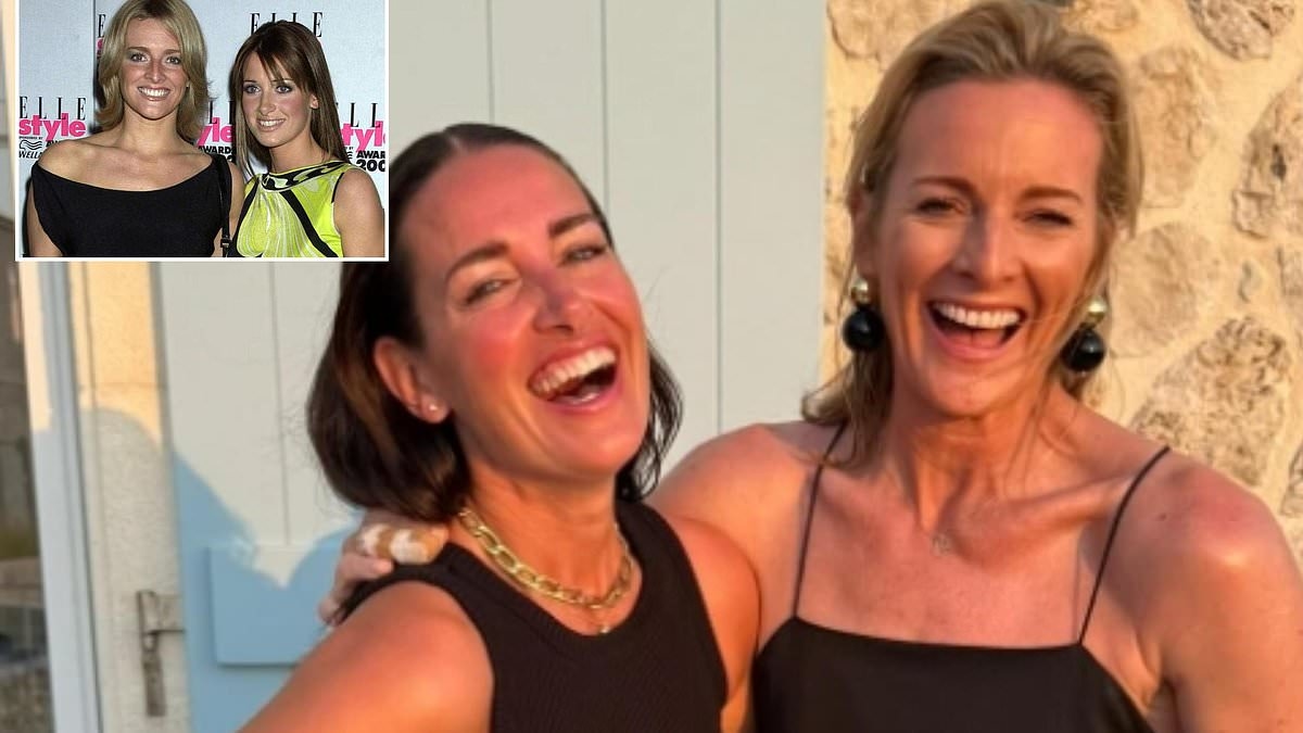 Gabby Logan and Kirsty Gallacher show off their youthful looks as they pose during Greek holiday together