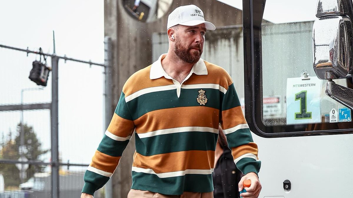 Fans are convinced Travis Kelce's outfit is a nod to girlfriend Taylor Swift as he arrives for first NFL game since podcast broke the internet