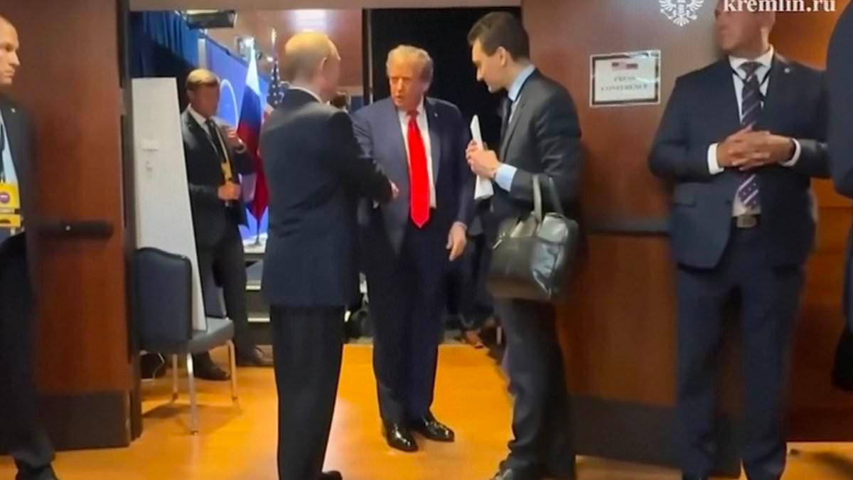Moment Putin's legs 'twitch suspiciously' in Trump farewell as Russian dictator dons platforms to overcome 'Napoleon complex' - amid rumours he wore EXOSKELETON