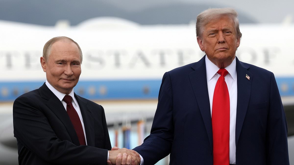 Moment US B2 stealth bomber thunders over Putin as he arrives at Alaska summit - but Russian president shrugs it off