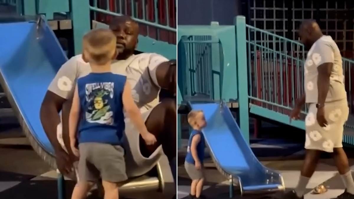Heartwarming moment young boy plays with man who received his late father's heart in life-saving transplant