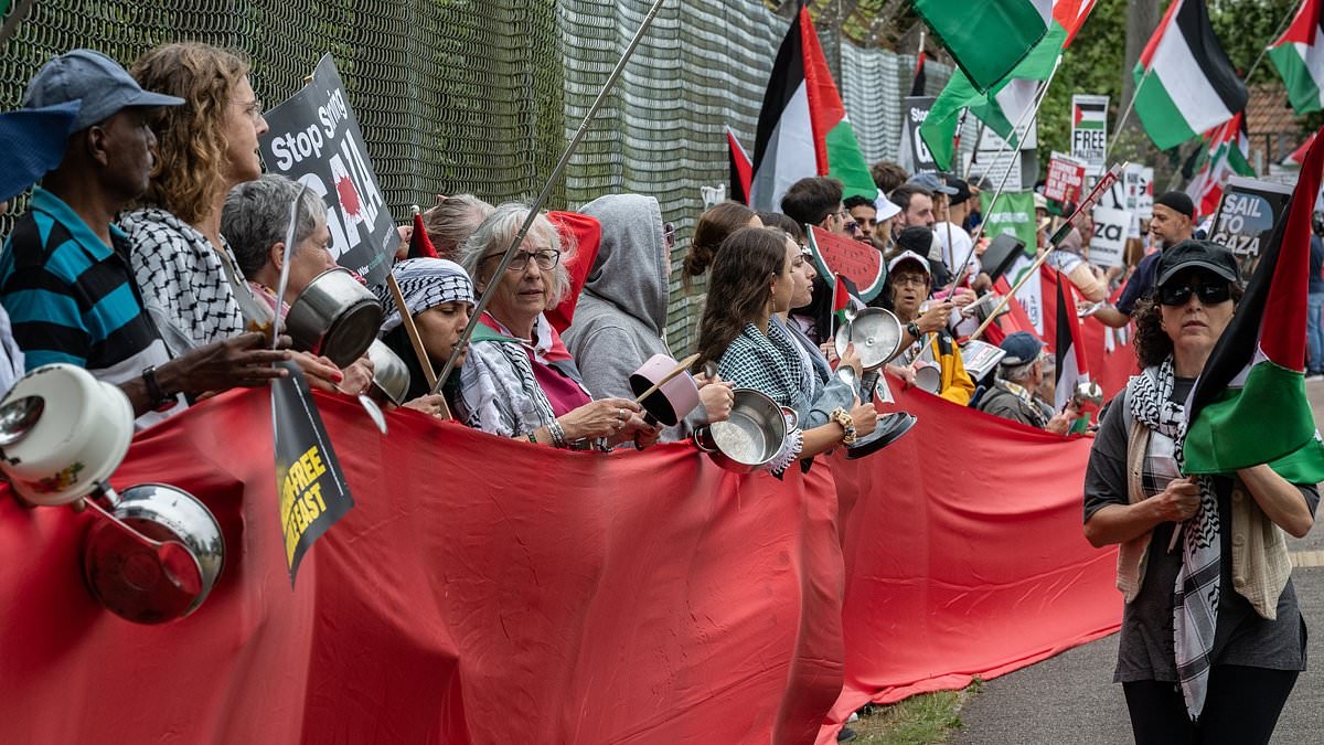 Chants of 'shame on you' yelled by pro-Palestine supporters during demo at RAF High Wycombe