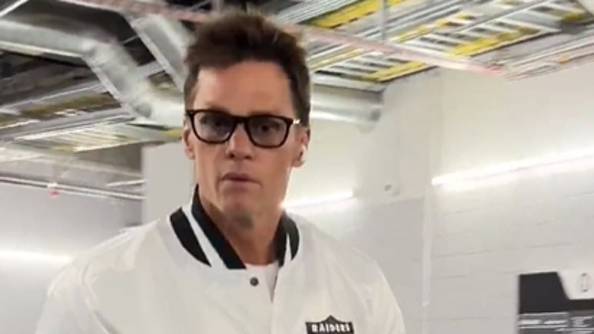 Tom Brady oozes cool in custom Raiders jacket as he watches their preseason game in Las Vegas