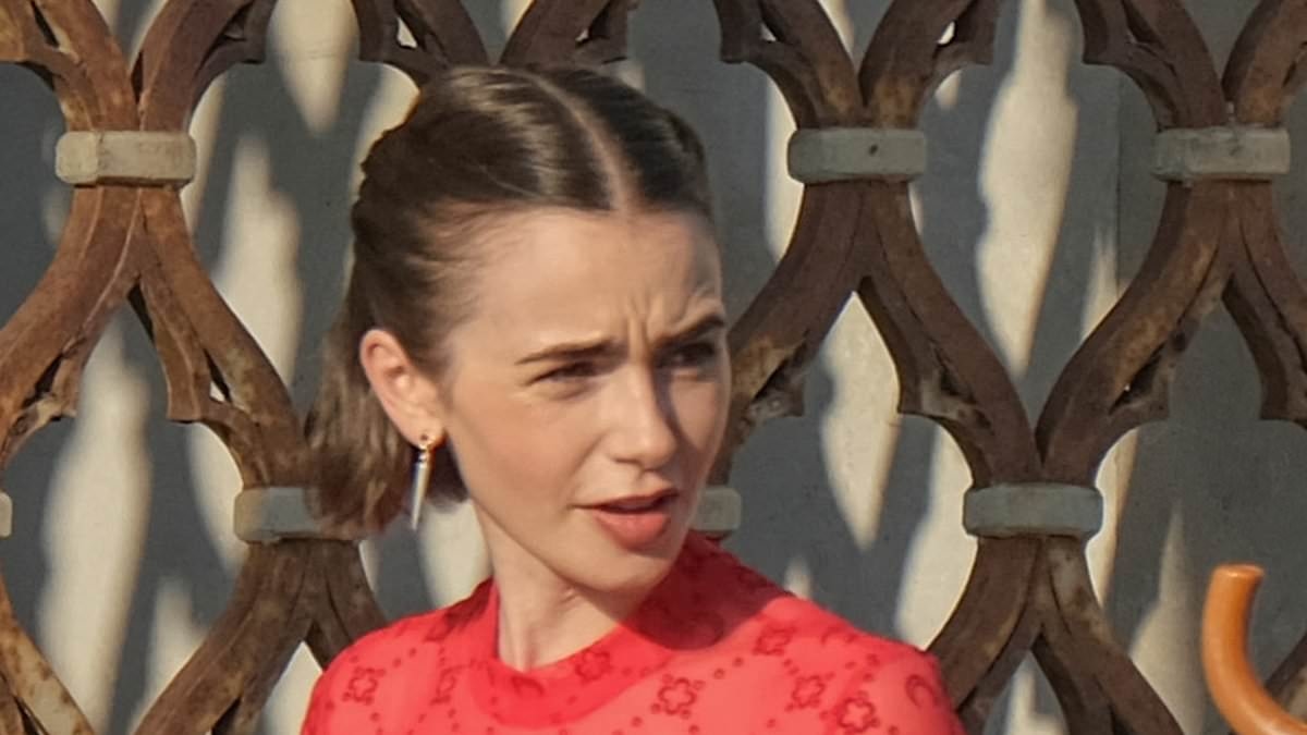 Lily Collins ditches the platform heels in favour of Birkenstock sandals as she films Emily In Paris season five on location in Venice