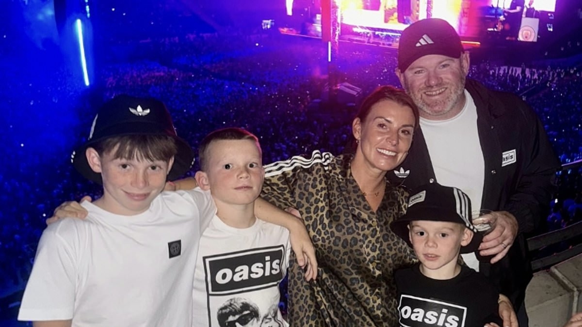 The Rooneys get kitted out in Oasis merchandise as they enjoy band's reunion gig with their children