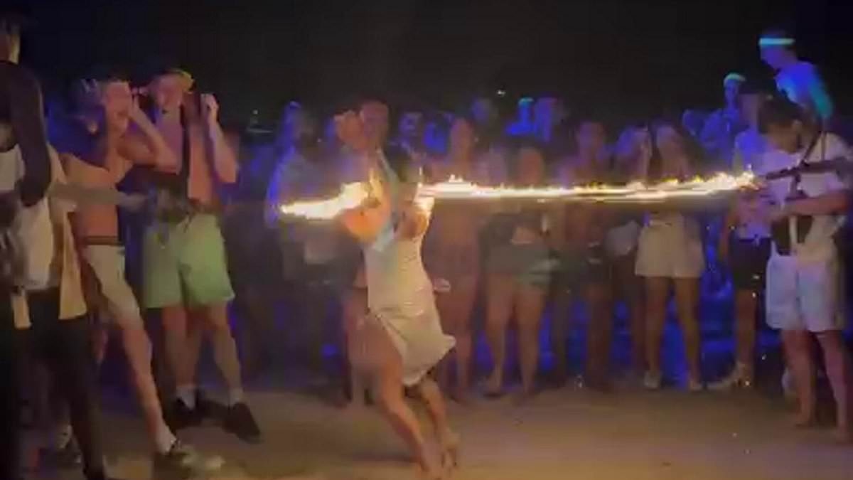 Horrifying moment British woman suffers severe burns after flaming skipping rope 'barbecued her neck' in freak accident during Thai full-moon party