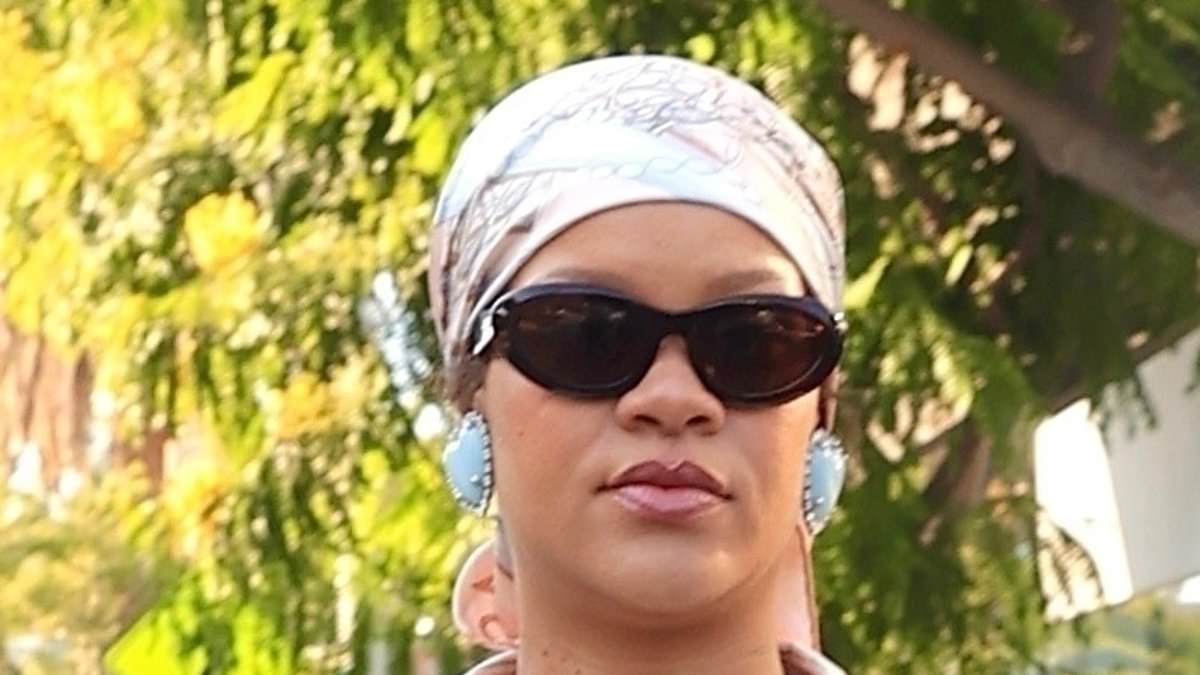 Pregnant Rihanna shows off unique maternity style in striped pajamas and quirky shoes while out in LA