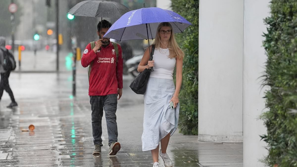 Britain will be battered by wind and rain next week as Hurricane Erin blows across the Atlantic after 24C Bank Holiday weekend