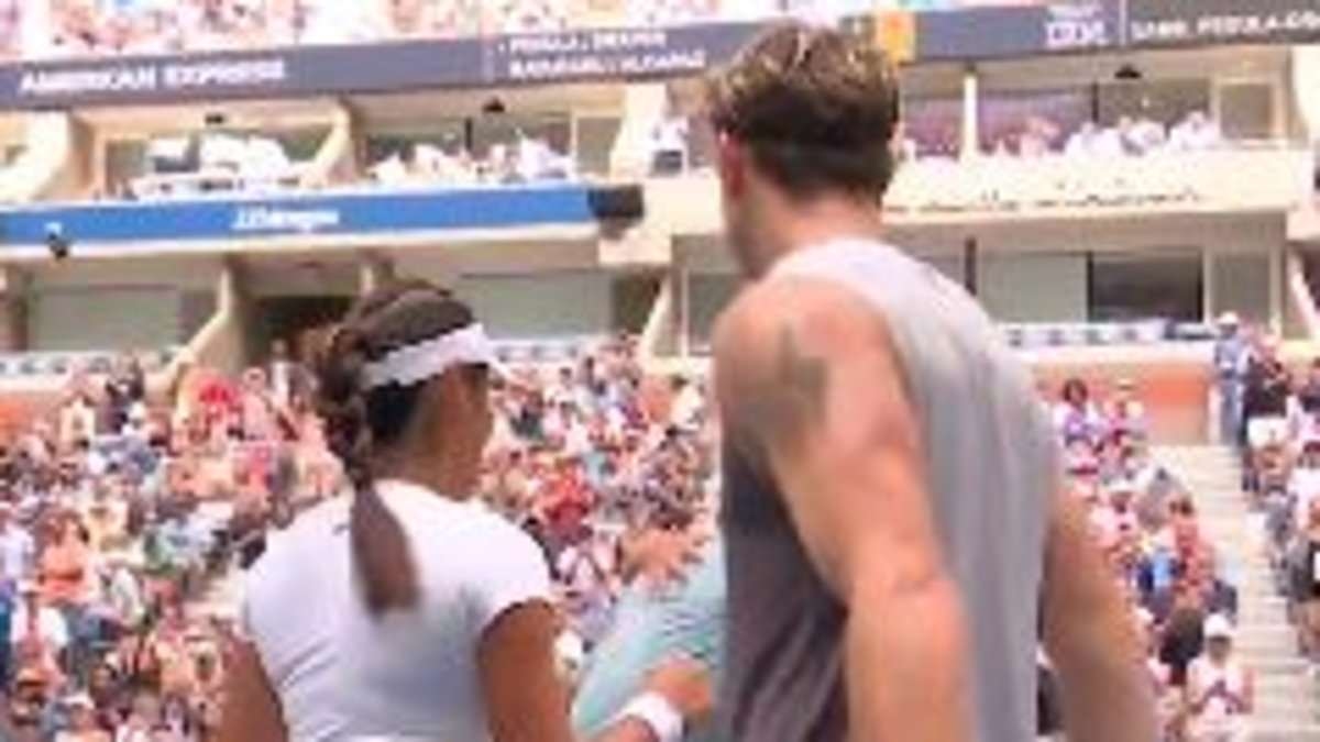 Emma Raducanu shares an awkward exchange at the net with Jack Draper after British No1 ended her US Open mixed doubles partnership with Carlos Alcaraz