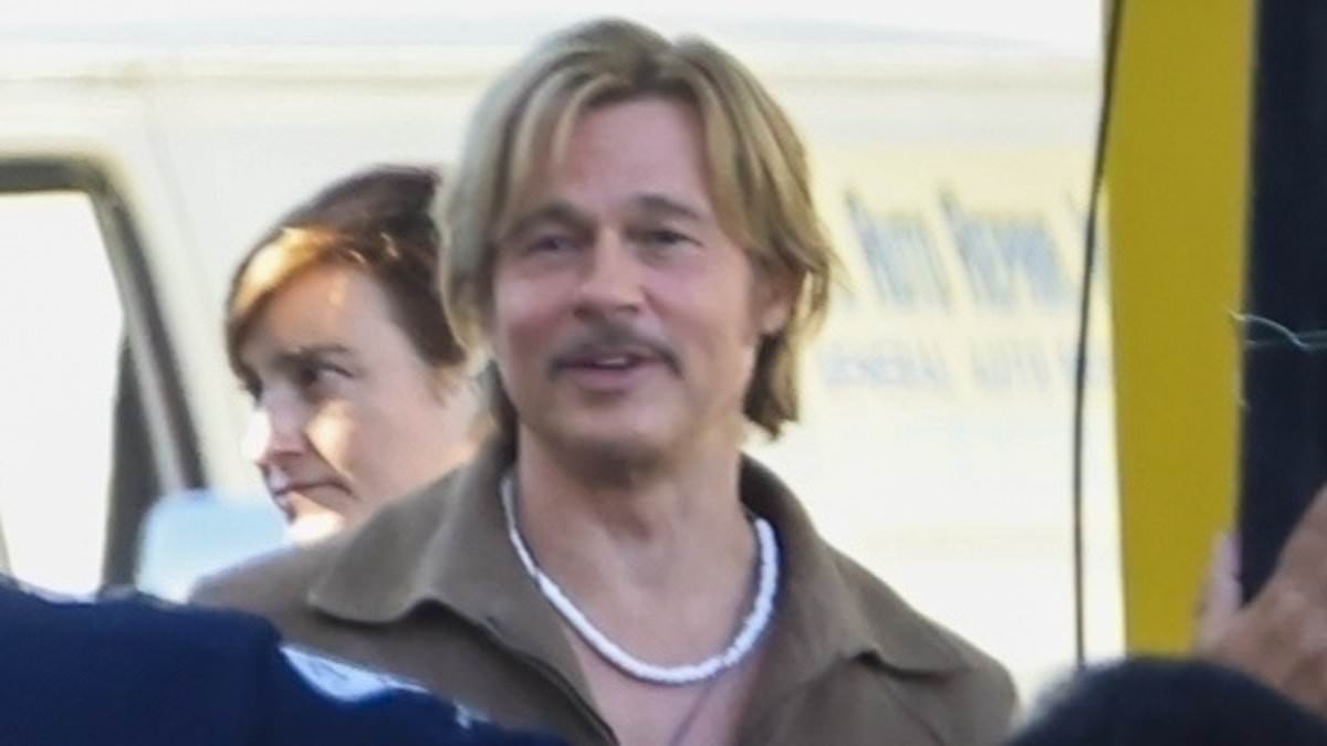 Brad Pitt cracks a rare smile on the set of his Cliff Booth movie following the passing of his mother
