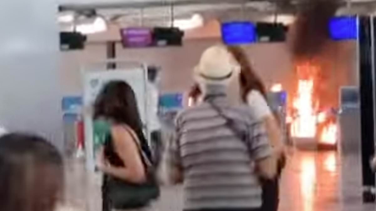 Tourists flee from international terminal as man ‘sets fire to check-in desk'