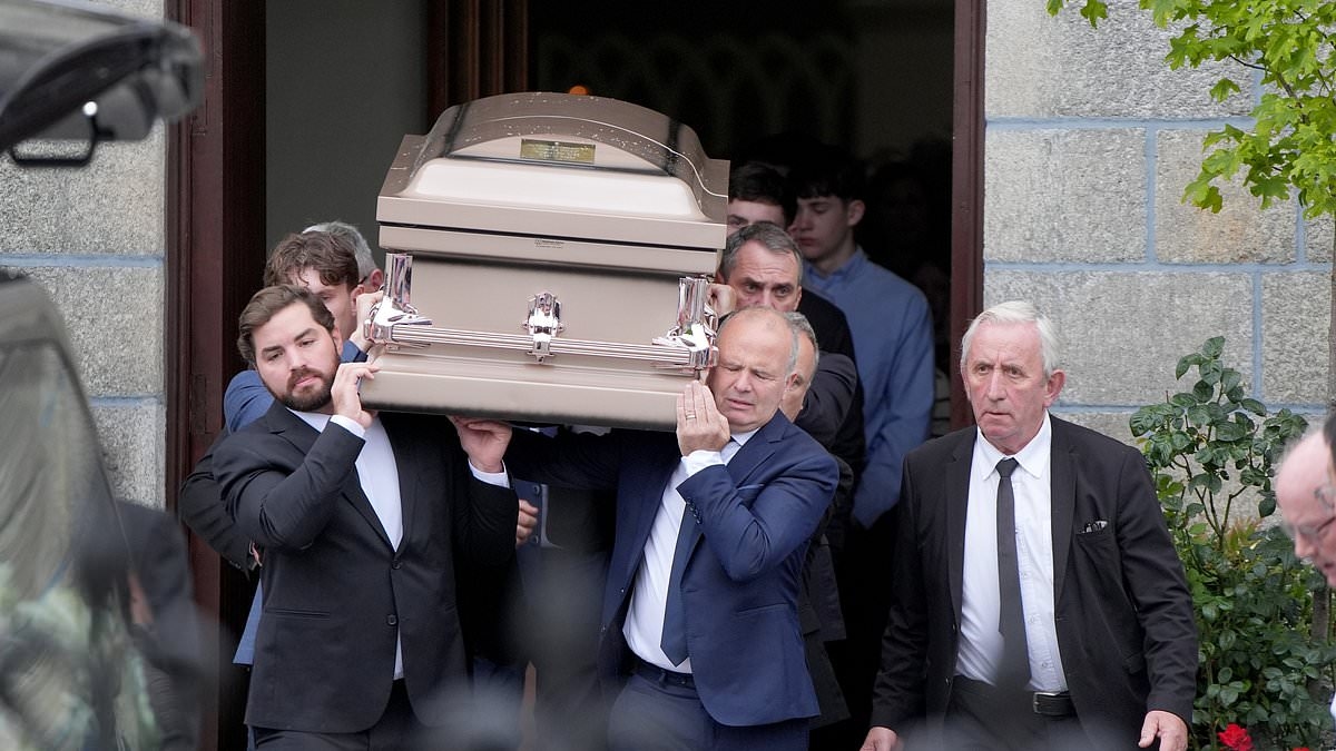 Devastated family of glamorous bikini designer found dead on New York yacht gather for her funeral as cops continue to probe mysterious death