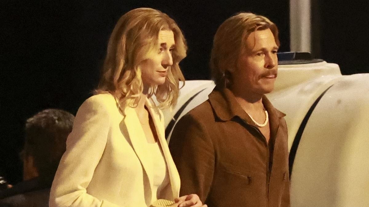 Brad Pitt's pretty costar Elizabeth Debicki towers over him on set of his Cliff Booth movie