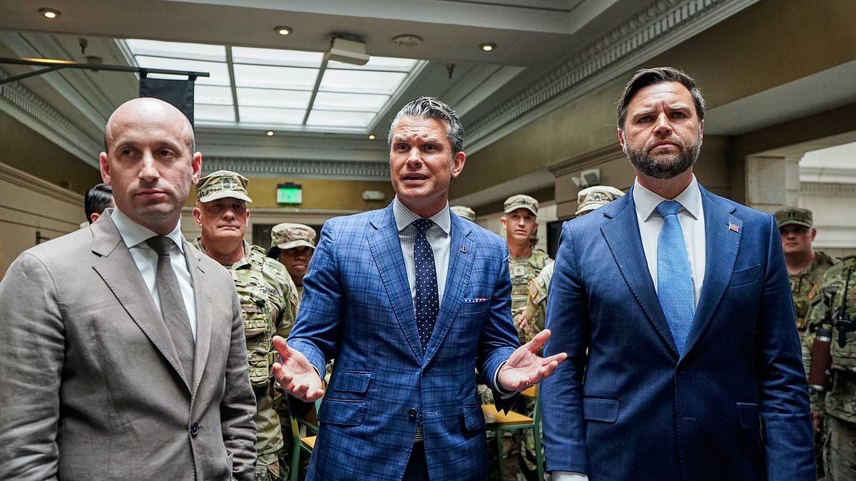Moment JD Vance and Pete Hegseth savagely heckled by 'stupid white hippie' protestors calling them 'Nazis'