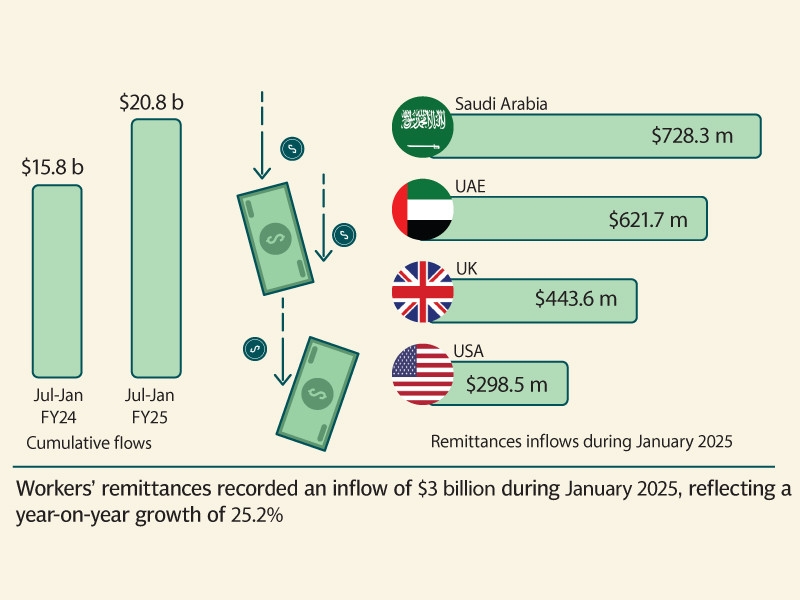 Remittances surge 25.2% YoY to $3b