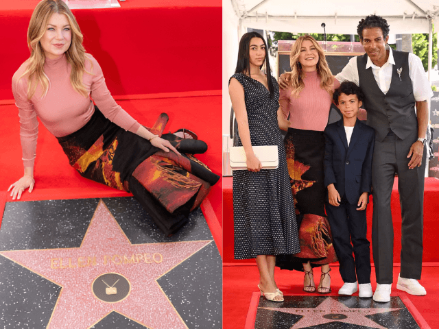 Ellen Pompeo poses with her Hollywood Walk of Fame star alongside husband Chris Ivery and Shonda Rhimes
