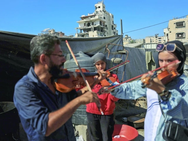 Strings of hope in a city of ruins