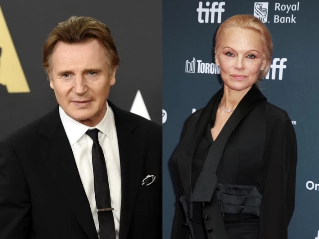 Pamela Anderson kisses Liam Neeson on red carpet following his comments on working with her