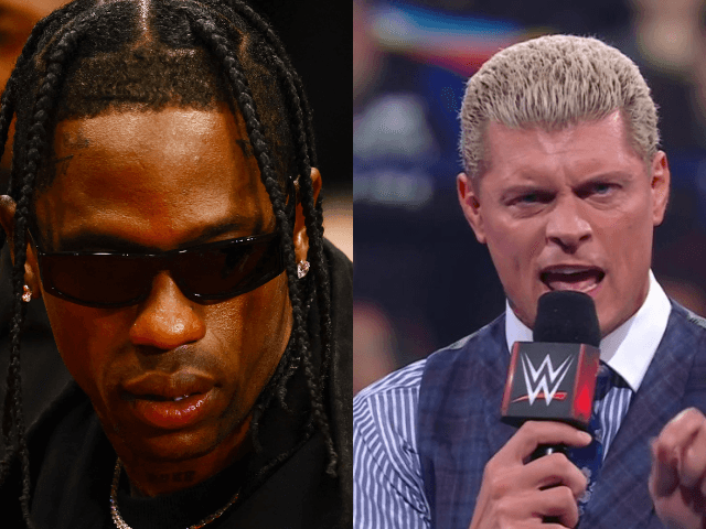 Travis Scott slammed by Cody Rhodes in WrestleMania