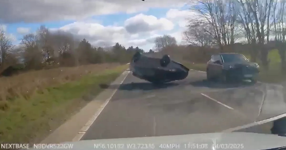 Terrifying dash cam footage shows overtaking driver flip car before crashing into other vehicle