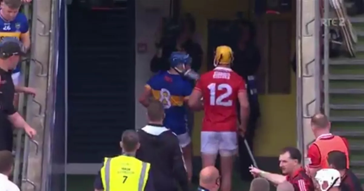 Cork and Tipperary stars clash at half-time as player struck by object