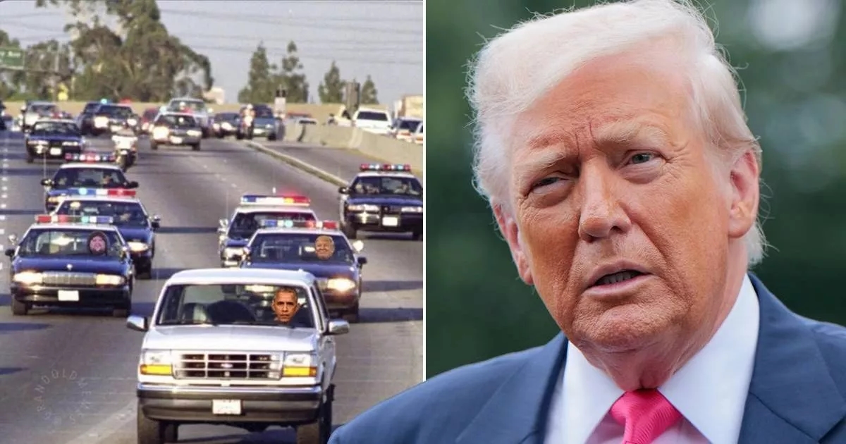 Trump posts OJ Simpson meme of him and 'fat face' JD Vance as cops chasing Obama