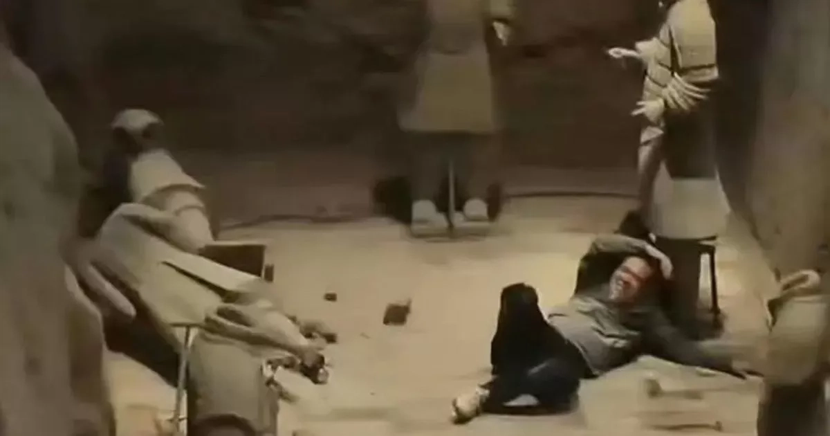 Moment tourist jumps into ancient world heritage site smashing priceless statues