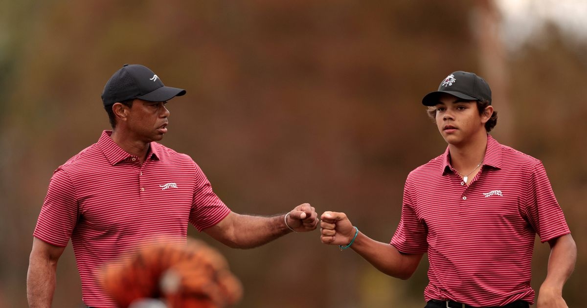 Tiger Woods watches as son Charlie and Kai Trump put in different performances