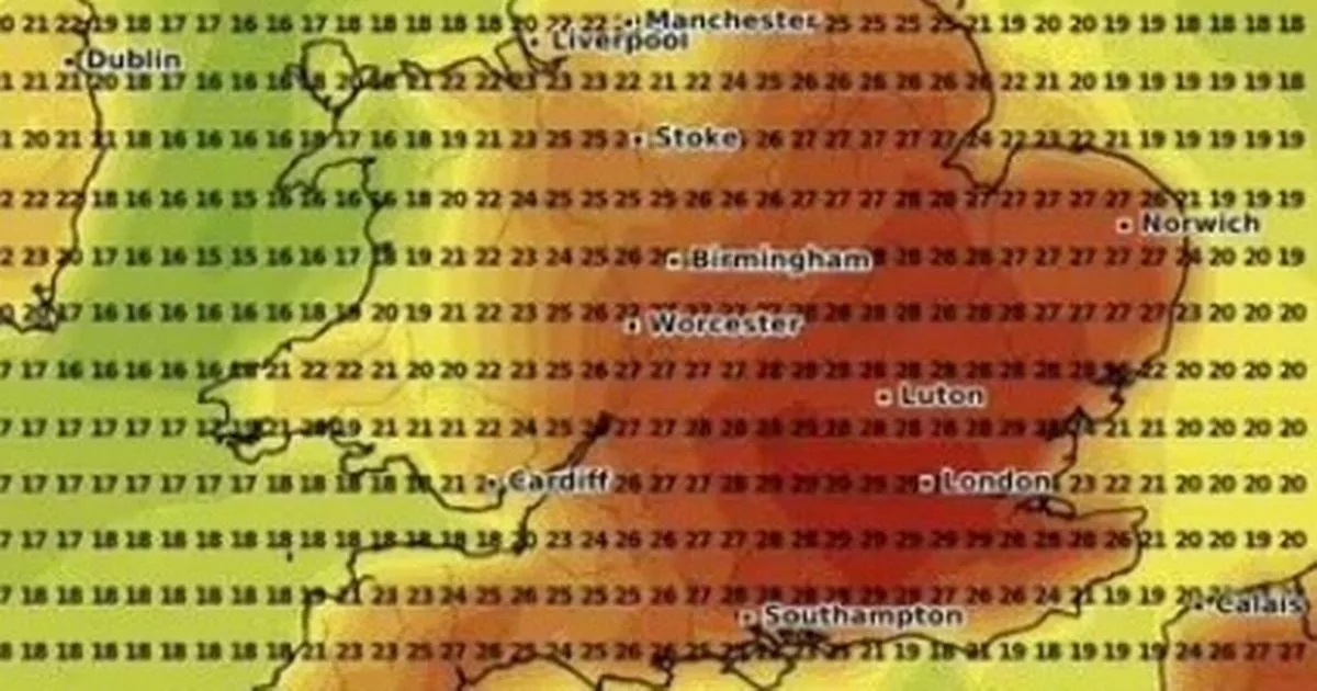 Weather maps turn red as Brits enjoy 29C highs - see list of 32 hottest counties