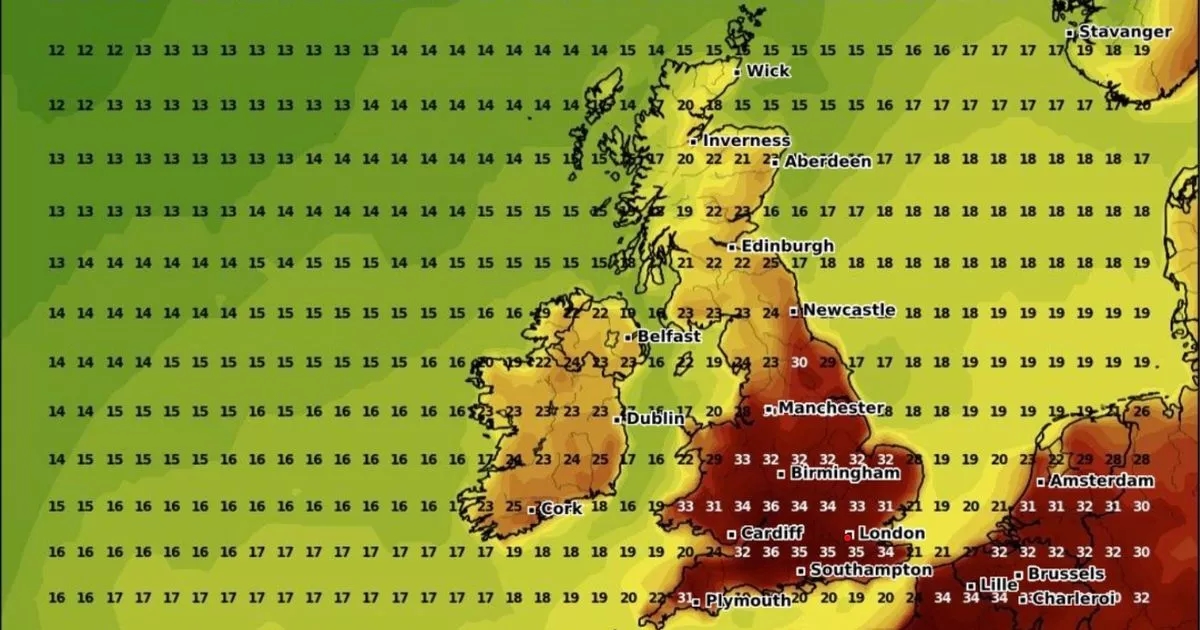 UK heatwave forecast as maps reveal exact date 39C heat plume to scorch country