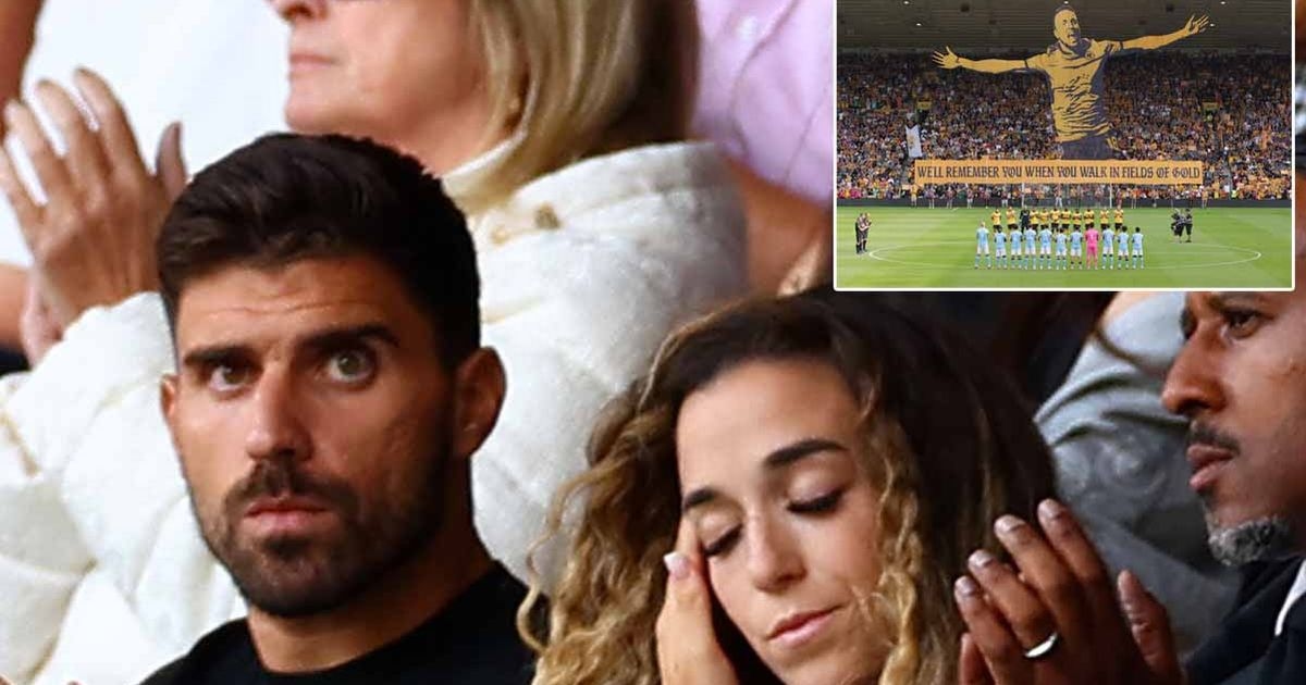 Diogo Jota's wife and parents wipe away tears as Wolves pay poignant tribute to tragic star