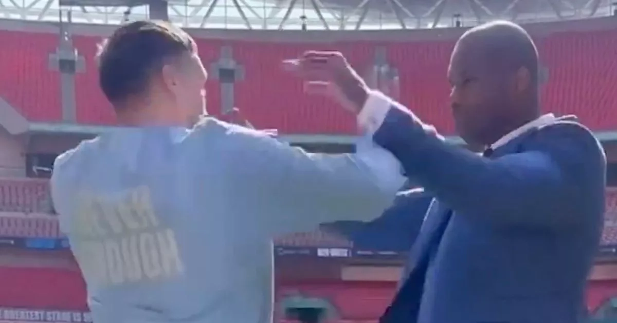 Daniel Dubois shoves Oleksandr Usyk in first face-off ahead of undisputed fight