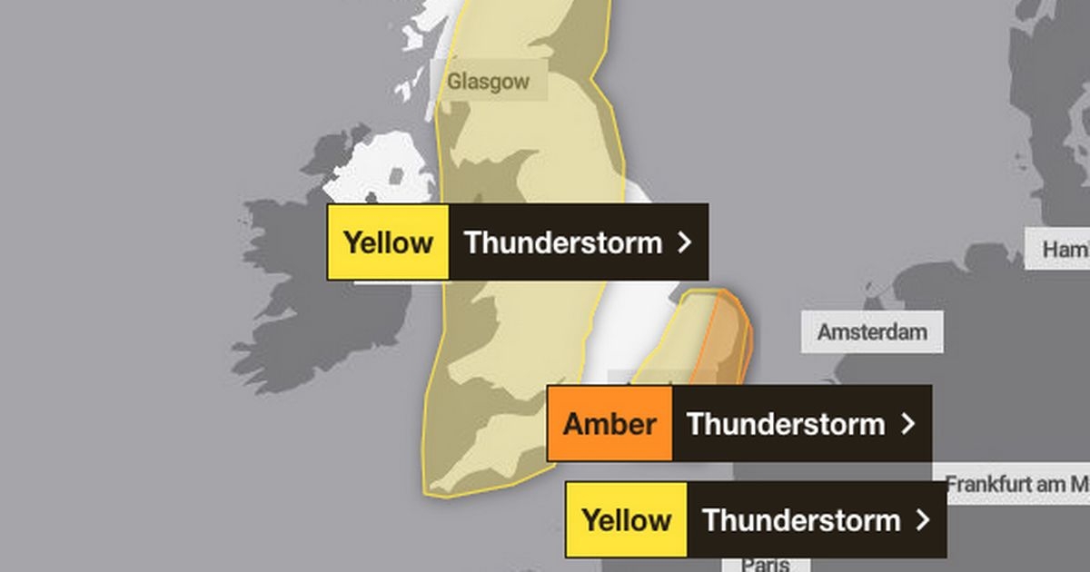'Danger to life' warning as Met Office issues amber alert for thunderstorms