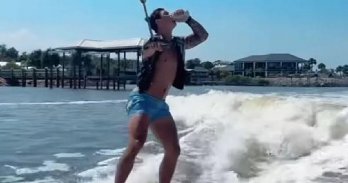 Louis Rees-Zammit catches cocktail can while water-skiing as Welshman lives dream with new partner
