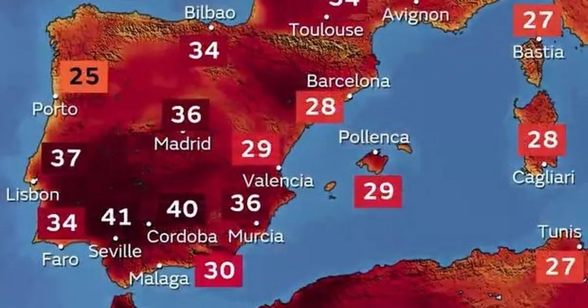 Horrific 40C plus temperatures forecast by Met Office for Spain and Portugal with 25C at night