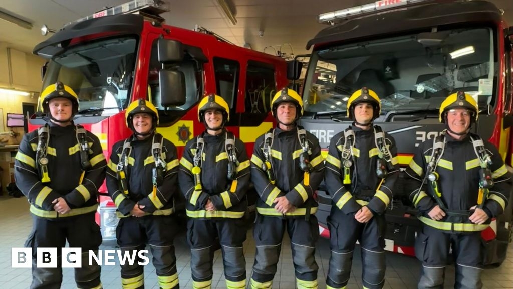 Fire crews walking around Jersey in full kit for charity