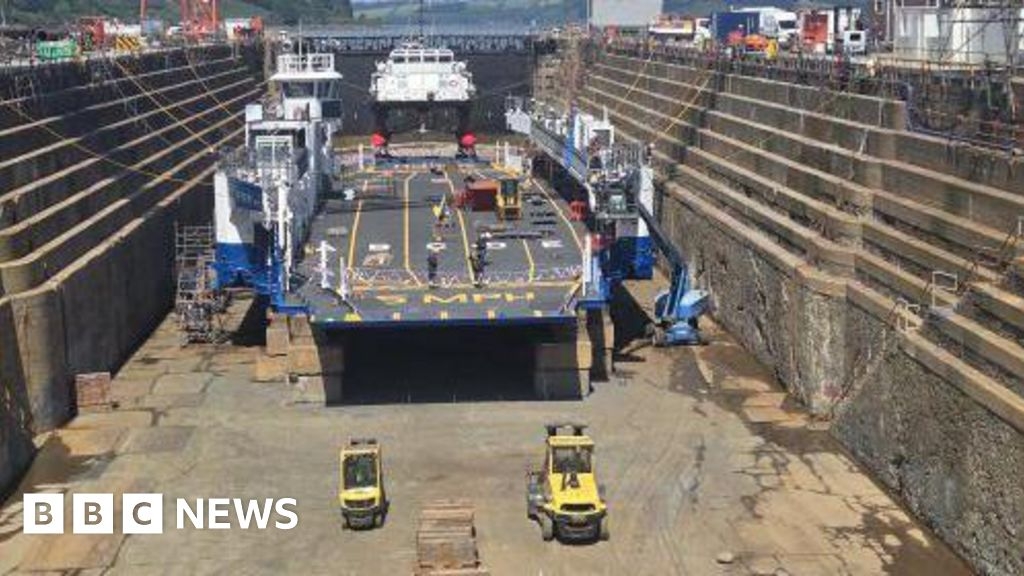 Ferry moved into the water as refit nears completion
