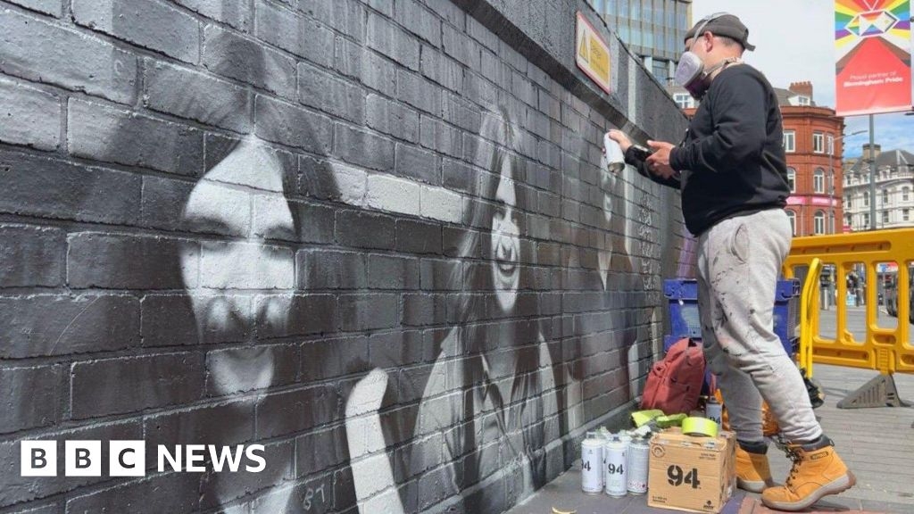 Sharon Osbourne drops in to see Black Sabbath mural progress