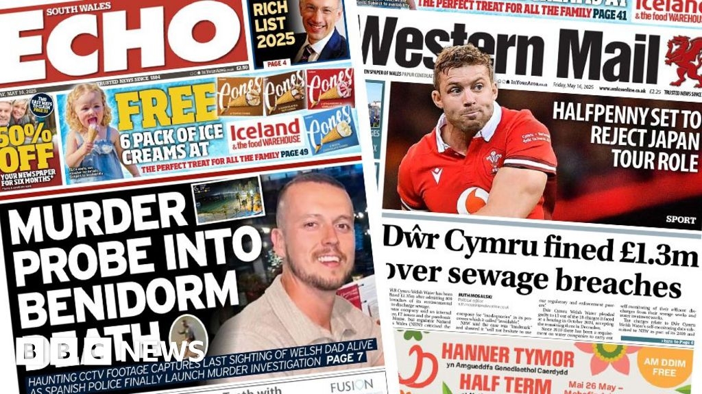 Wales' papers: Benidorm death murder probe and water company fined over sewage breaches