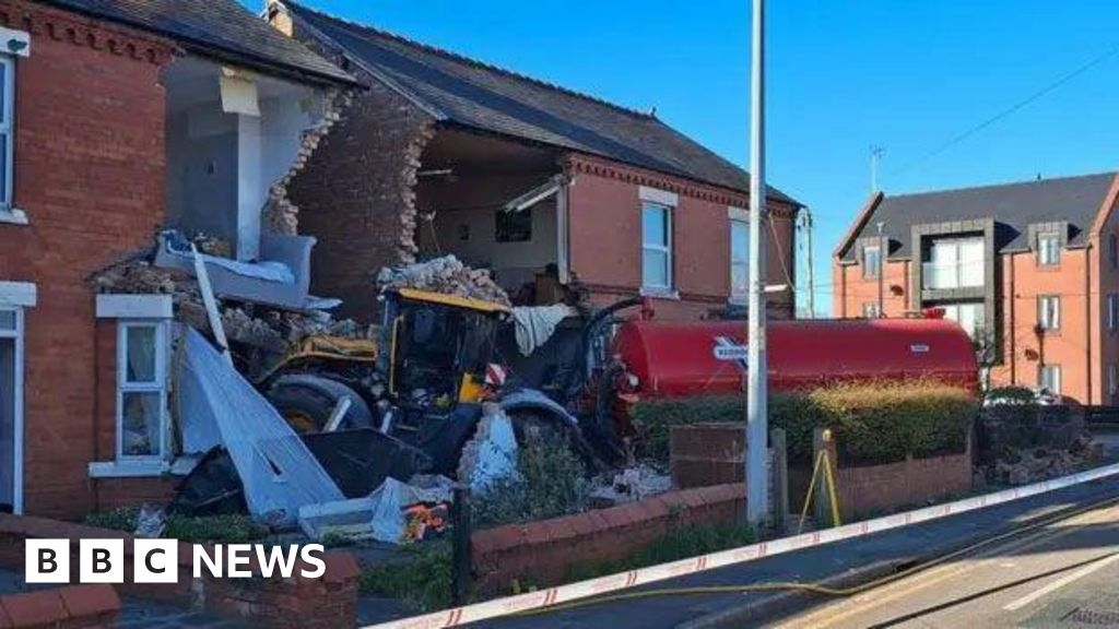 Watch: Moment tractor swerves off road and ploughs into homes