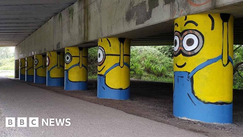 Mystery as 'Minions' painted under Burnley motorway bridge
